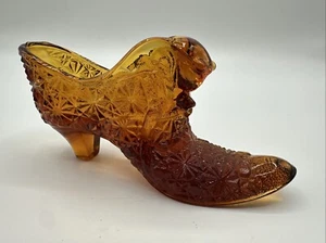 Vintage Fenton Cat Head Daisy & Button Brown/Orange Glass Victorian Slipper - Picture 1 of 7
