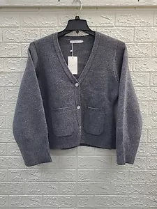 New Almina Concept V-neck Long Sleeve 100% Merino Wool Gray Cardigan Size Medium - Picture 1 of 5