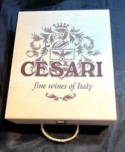 Cesari Italian Wooden Wine Box W/Closing Lid Handle Fine Wine 12"Lx10.25"Wx3.5"H - Picture 1 of 7