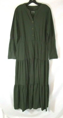 Nuevo Maxi Vestido Denim & Co. Con Niveles Cuello en V Verde Talla M Manga con Pestaña Redonda para Mujer F277 Foto 1 de 4