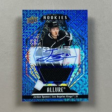 2022-23 UD Allure #109 JORDAN SPENCE RC #/75 Blue Line Auto Jersey Kings Rookie