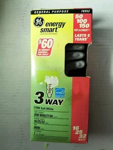 GE Energy Smart CFL 3 Way Soft White Bulb. 50/100/150 = 16/25/32 W - Picture 1 of 5