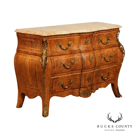Lewis Mittman Italian Louis XV Style Marble Top Burlwood Bombe Chest Cover