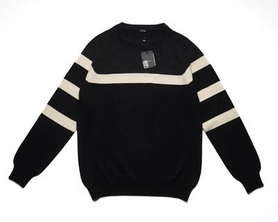 Kiton $2.640 Novo com etiquetas Preto Marfim Cinza Gola Redonda Cashmere Suéter de Malha Fina M (50 IT) - Imagem 1 de 4