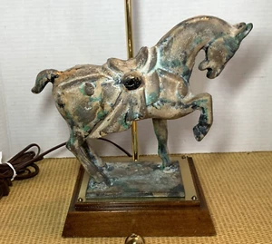 Vtg Mid Century Hand Painted Cast Iron Chinese Tang Horse Designer Lamp Heavy - Picture 1 of 24