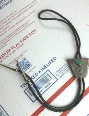 Banda para el cuello de cuero vintage Bennett de plata esterlina y piedra turquesa Foto 1 de 4