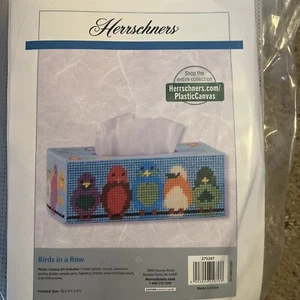 Herrschners Birds In A Row Tissue Box Cover Plastic Canvas Kit Rectangular - Picture 1 of 4