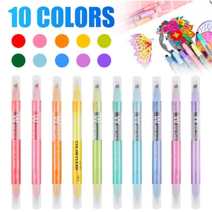 10 Colors Erasable Highlighter Dual Tip Highlighter Markers Pen for Student Gift - Picture 1 of 6