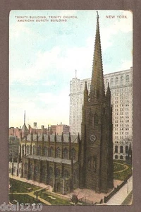 VINTAGE POSTCARD UNUSED TRINITY CHURCH AMERICAN SURETY BUILDING NY NEW YORK - Picture 1 of 1