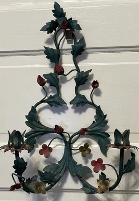 Aplique de pared floral vintage italiano de metal Tole Art 18x12x4 Foto 1 de 4