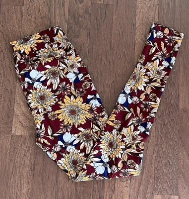 NUEVO Leggings Lularoe OS Floral Negro Amarillo Rosa Azul Flores en Rojo Talla Única Foto 1 de 4
