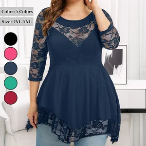 Plus Size Curvy Women Lace Sexy Gothic Tunic Tops 3/4 Sleeve T Shirt Blouse Tee - Picture 1 of 28