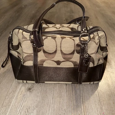 Cartera Bolso de Hombro Bolso de Mano COACH Signature Marrón Jacquard con Cremallera F13551 Foto 1 de 4