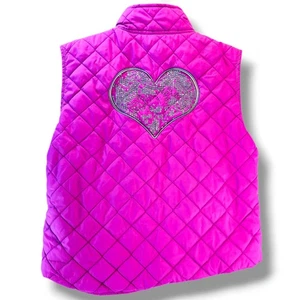 Shyanne Pailletten Reißverschluss gefütterte Weste Mädchen Größe Medium rosa Herz Pferd gesteppt Nylon  - Bild 1 von 9