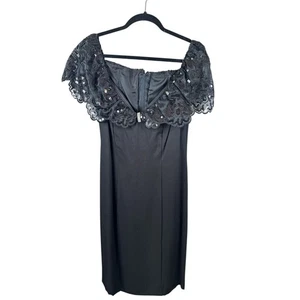 Vestido ajustado vintage años 70 hecho en EE. UU. por ILGWU negro con hombros descubiertos lentejuelas talla 9/10 - Imagen 1 de 7