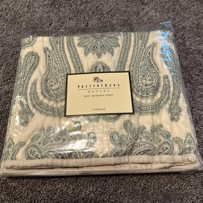 Almohada estándar Pottery Barn azul verde lana jacquard cachemira farsa Foto 1 de 4