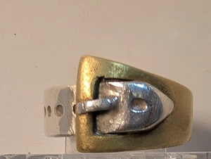 Vintage~**STERLINGSILBERRING ZWEIFARBIG SCHNALLE**~925~Größe 7~MEXIKO~7,4 GRAMM - Bild 1 von 11
