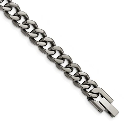 Men's 7.5mm Dark Gray Titanium Classic Curb Chain Bracelet, 8 Inch - Image 1 of 4