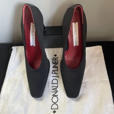 Donald J Pliner Puntera Cuadrada Tacones Tela EE. UU. 8.5 Bloque 2.5" Negro Ropa de Trabajo Preppy Foto 1 de 4