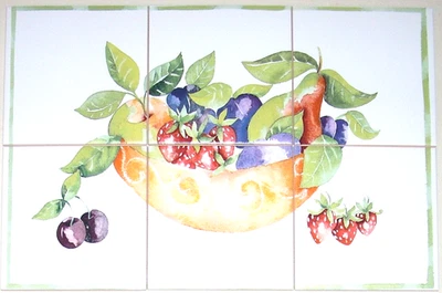 Mural de azulejo cerâmica prato frutas fechamento 6 peças de 6" forno pera morango - Imagem 1 de 2