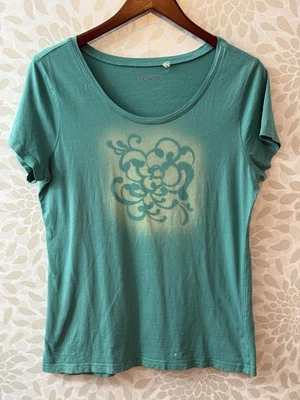 Camiseta Top Caslon Para Mujer L Verde Teal Estampado Boho Manga Corta DEFECTUOSA Foto 1 de 4