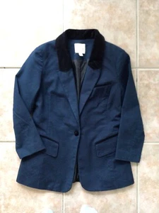 SILENCE + NOISE NAVY BLUE COTTON VELVET TRIM BLAZER JACKET SIZE SMALL EXCON - Picture 1 of 8