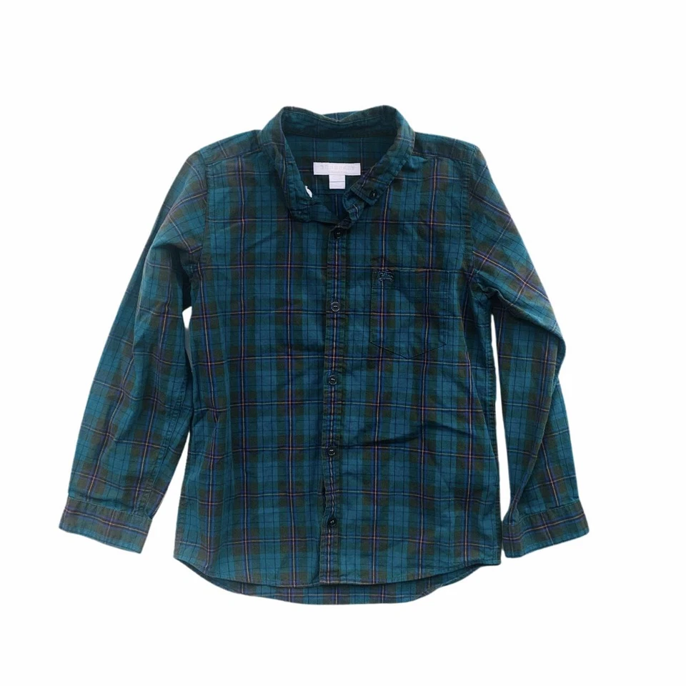 Camisa B09-Burberry, 7Y, l/s algodón botón (verde azulado/a cuadros verdes) Foto 1 de 1