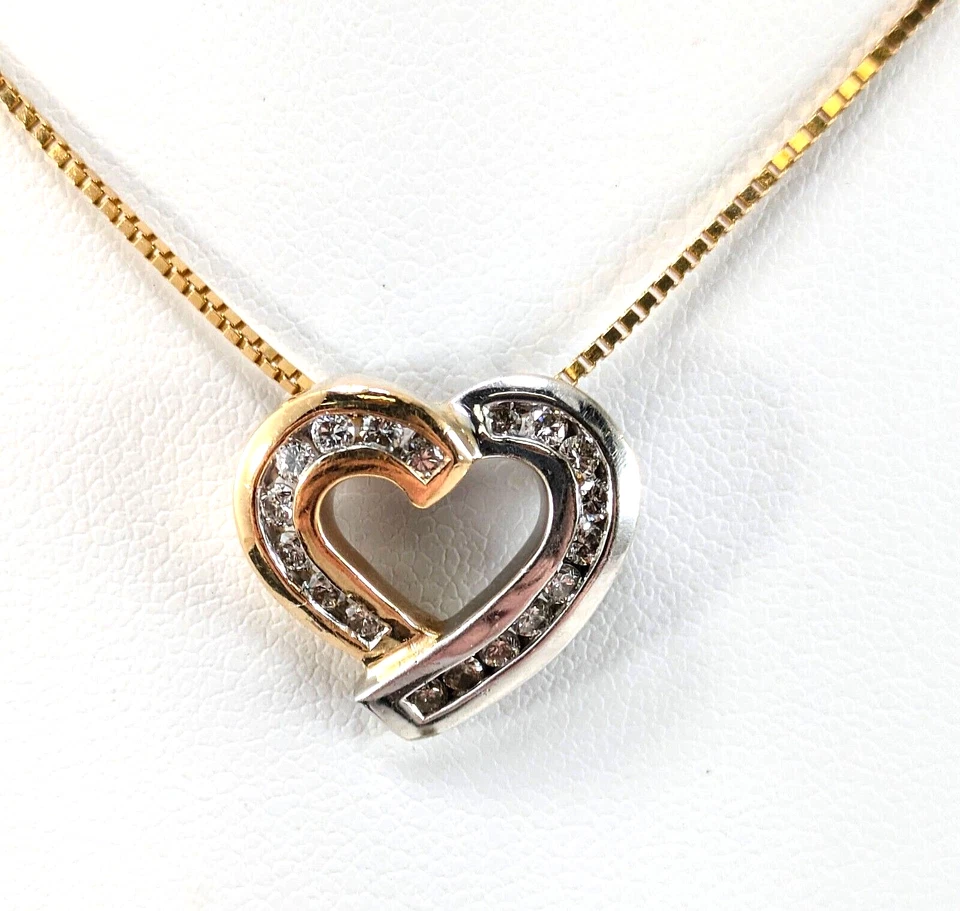 Collar gargantilla colgante corazón diamante aproximadamente 0,25 quilates oro dos tonos 14K 16" Foto 1 de 4