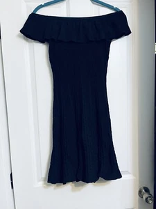 Zara Schwarz Stretch Strick Rüschen Schulterfrei Bodycon Kleid Small S - Bild 1 von 9