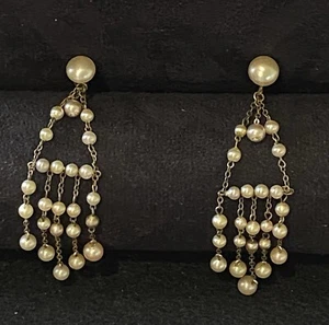 Antique French Chandelier Pearl Earrings - Picture 1 of 6