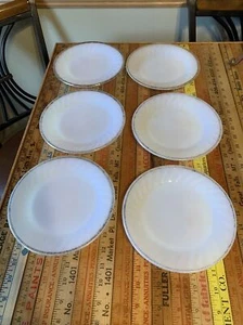 Vintage Fire King White Gold Rim Swirl Milk Glass Plates - Picture 1 of 12