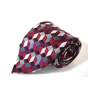 Pierre Cardin Mens Red Silver Grey Geometric Necktie Tie 100% Silk USA 59" - Picture 1 of 3