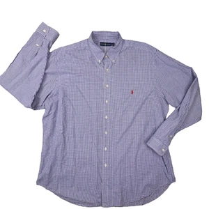 Ralph Lauren Men's Blue Gingham Plaid Long Sleeve Button Up Shirt size 2XLT - Picture 1 of 10