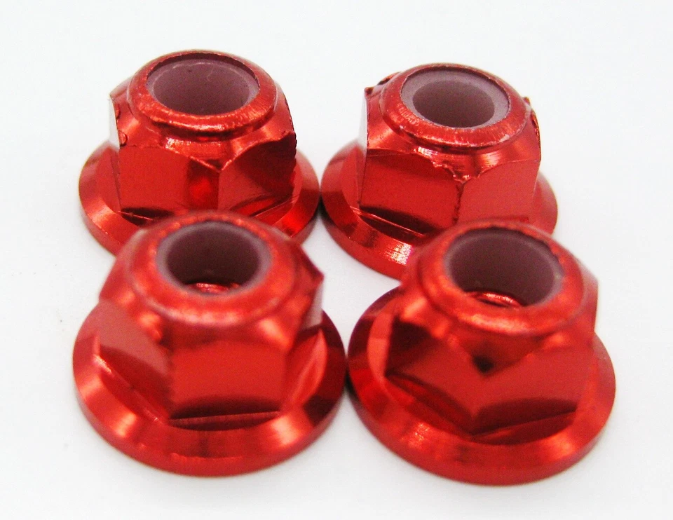 4xM4 Wheel Nuts Nylon Anodised Aluminium Flanged For RC Tamiya/ Traxxas/ HPI ect - Image 1 of 1