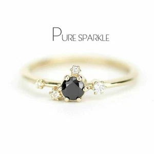 14K Gold 0.20 Ct. White And Black Lab-Created Diamond Wedding Ring Fine Jewelry - Picture 1 of 5