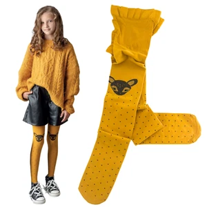 Girl Tights Kids Toddler Patterned Animal Print Dotted Yellow FELINKA - Picture 1 of 5