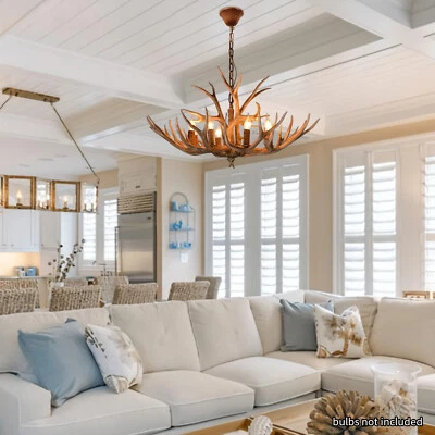 Antler Chandelier 6-Light Deer Horn Hanging Lamp Pendant Light Ceiling Fixtues - Image 1 of 4