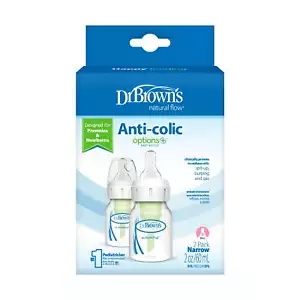 Dr. Brown's Natural Flow Opzioni Anti-Coliche + Biberon Stretto 2 oz Confezione da 2 - Foto 1 di 3