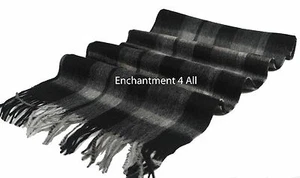 New 100% 2-Ply Pure Cashmere Scarf Muffler 70"x11" Classic Plaid Men, Black/Gray - Picture 1 of 5