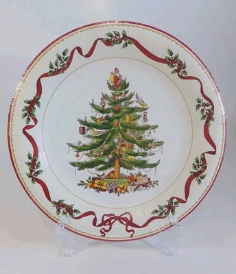 New 16 Spode Paper Dinner Plates Coated Ribbon and Holly Design 2024 Cambodia - Image 1 of 2