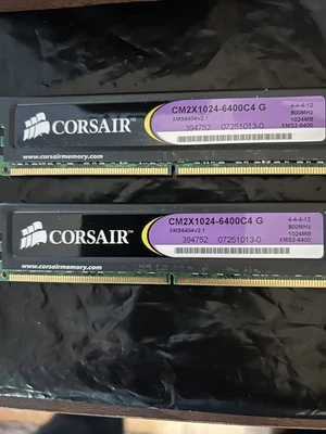 Corsair XMS DDR2 RAM memory 2 x 1024MB 2GB CM2X1024-6400-C4 - 800 MHz Retro PC - Image 1 of 2