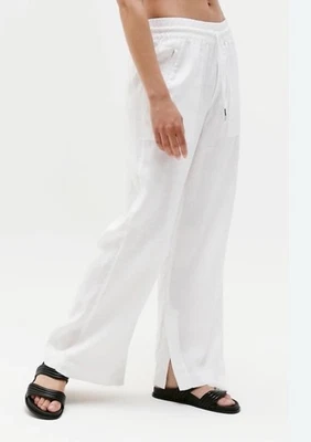 Athleta Retreat Linen High Rise Wide Leg Pant White Summer Pants size Medium - Image 1 of 4