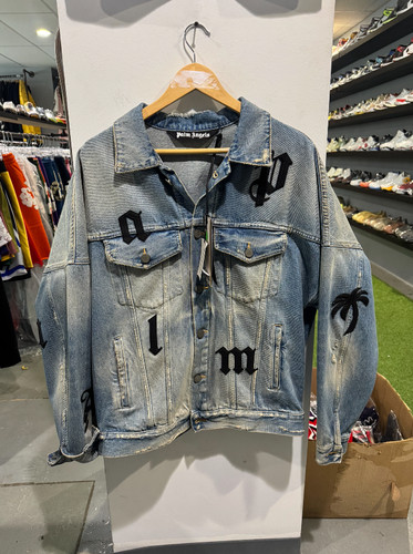 Giacca denim patch logo Palm Angels taglia media nuova con etichetta