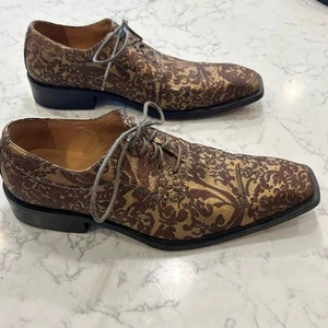 Paolo Iantorno Gold & Tan Floral Swirl Square Tip Dress Shoes Size 42/Mens 9 - Picture 1 of 11