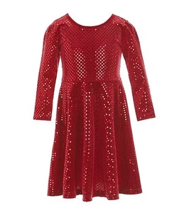 Bonnie Jean Shiny Red Spangle Stretch Holiday Girls Dress Size 14 - Picture 1 of 5