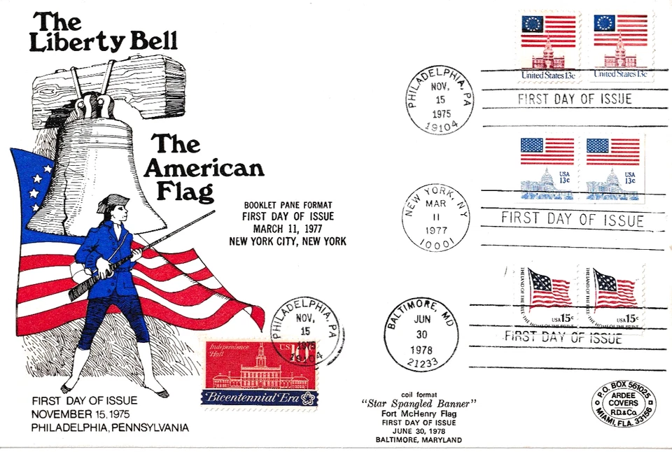 Ardee Combo FDC Flags 1546 1625 Ind Hall 1623 Capitol 1598 Ft McHenry  1975 + - Image 1 of 1