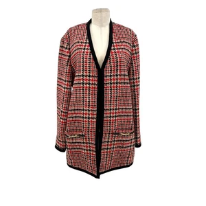 Brooks Brothers Wollmischung Tartan Cardigan Tunika Blazer rot schwarz kariert Gr. 14 - Bild 1 von 15