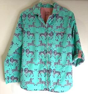 Nick & Nora Women's Bust 44" Sz Large Pajama TOP Cotton Zebra Roll Button Sleeve - Picture 1 of 12