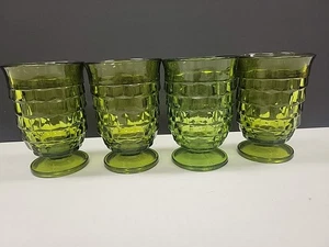 Avocado Green Juice Glasses Set of 4 Indiana Glass Whitehall Pattern 5 Ounce - Picture 1 of 6