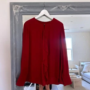 Elie Tahari Seide Pernilla rot Langarm Rüschen vorne Bluse Top Größe Large - Bild 1 von 7
